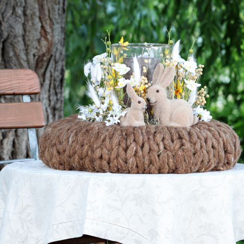 Artículo Conejos de Pascua decorativos sentados, color marrón (2.ª opción), flocados, 15 cm de alto, 4 unidades