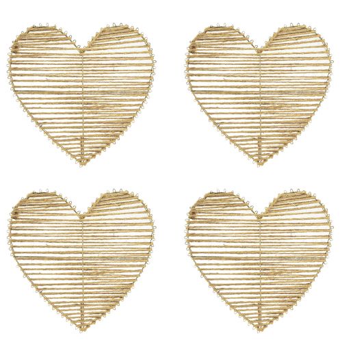 Artículo Corazón decorativo yute natural para decoración navideña para colgar 20cm 4uds