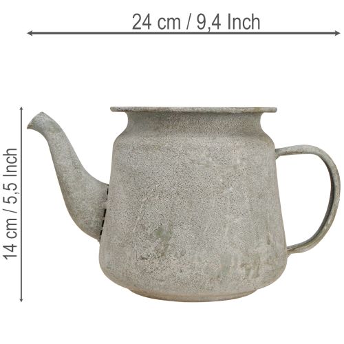 Tetera decorativa de metal, estilo vintage, gris, 24×14×14 cm, estilo retro shabby chic. | Floristik24.es