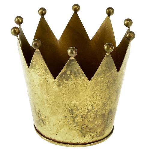 Macetero decorativo de metal con forma de corona aspecto latón Ø11cm/H10cm