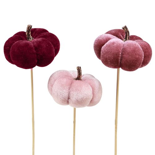 Artículo Calabaza decorativa de tela calabaza en palo rosa burdeos Ø7cm 9 piezas