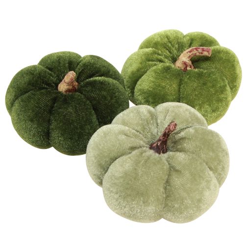 Floristik24 Calabazas decorativas de tela verde aterciopelado Ø7cm H4,5cm 9 piezas