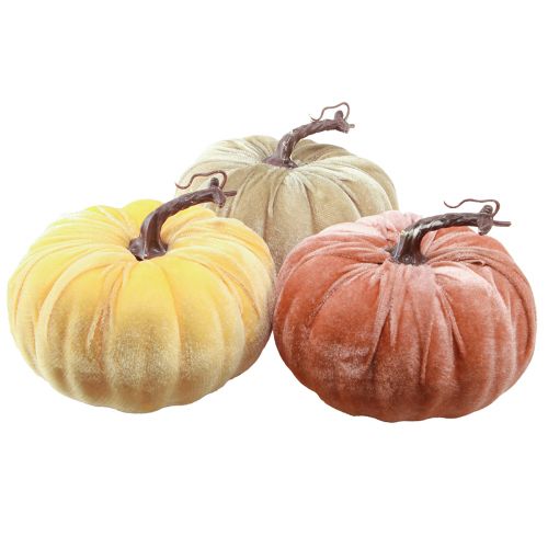 Artículo Calabazas decorativas amarillo beige rojo marrón flocado Ø18cm 3 piezas