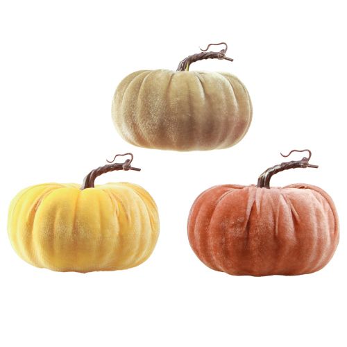 Artículo Calabazas decorativas amarillo beige rojo marrón flocado Ø18cm 3 piezas