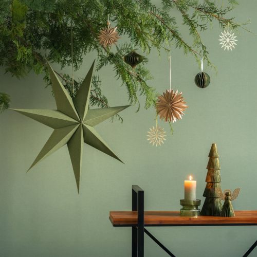 Artículo Lámpara decorativa estrella de papel para colgar yute verde 75x20cm