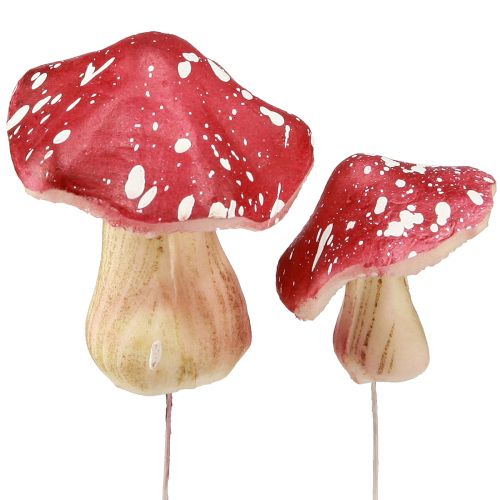 Floristik24 Setas decorativas agáricos de mosca artificiales rojos en alambre 5,5/8cm 12 piezas
