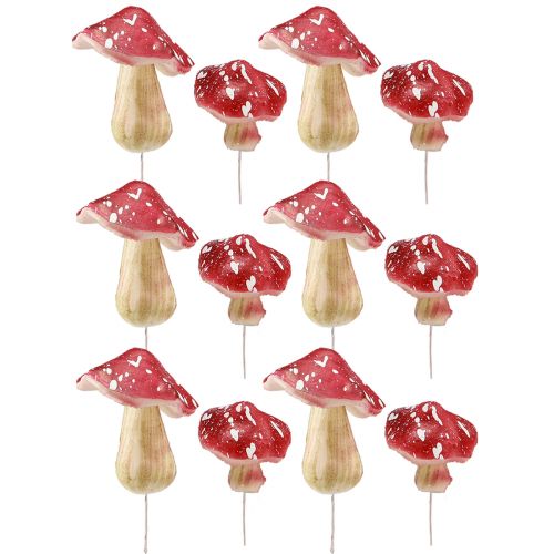 Artículo Setas decorativas agáricos de mosca artificiales rojos en alambre 5,5/8cm 12 piezas