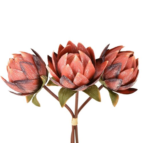 Flores artificiales decorativas Protea rojo-naranja 34cm 3 piezas