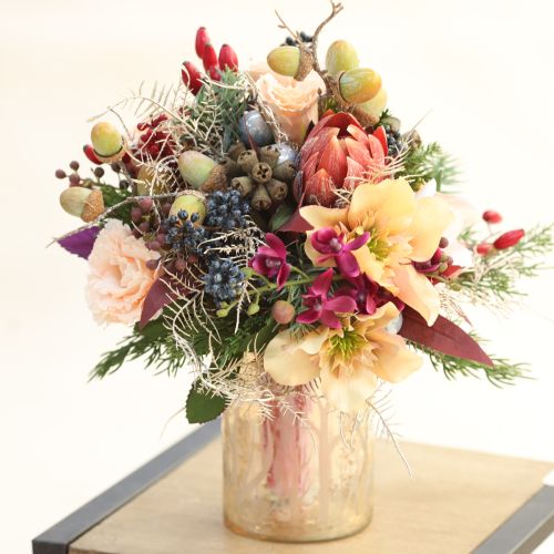 Artículo Protea decorativa artificial flores artificiales rojo-naranja 34cm 3 piezas
