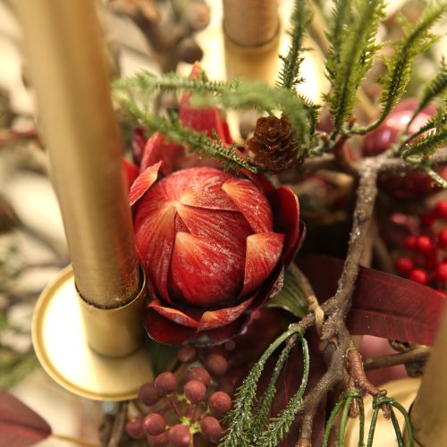 Artículo Protea decorativa artificial flores artificiales rojo-naranja 34cm 3 piezas