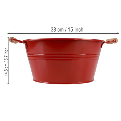 Artículo Bol decorativo con asas, bol de metal para flores, rojo, Ø29cm, H14.5cm