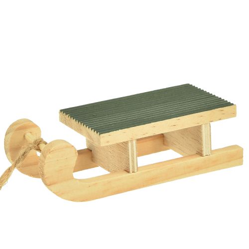 Artículo Trineo decorativo de madera para colgar verde menta blanco 9,5cm 6ud