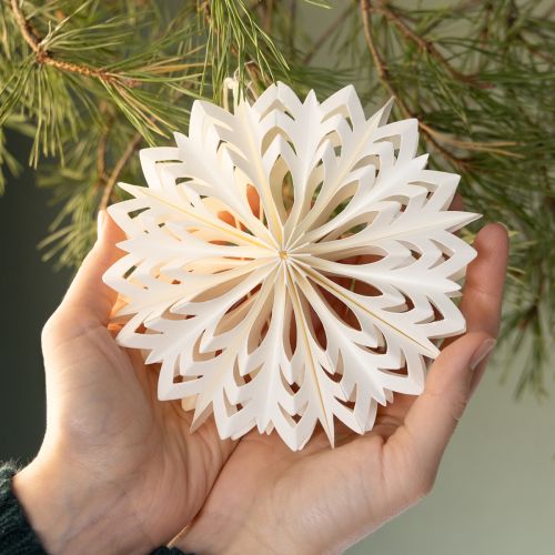 Artículo Copos de nieve decorativos para colgar, papel, blanco, 15 cm, 4 piezas