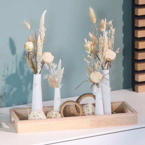 Artículo Bandeja Decorativa Madera Mini Jarrones Cerámica Oro Blanco 35x14cm