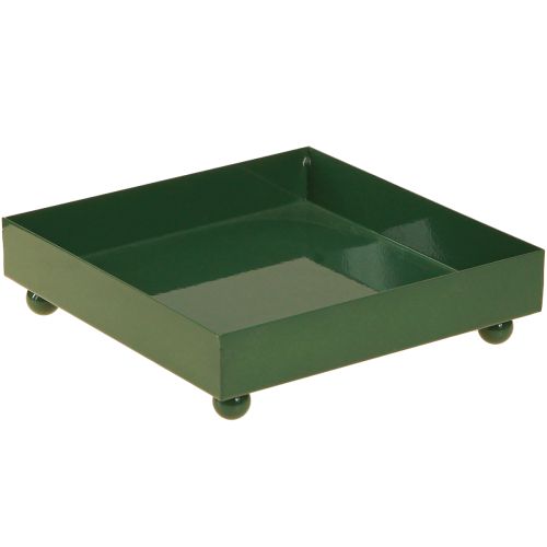 Floristik24 Bandeja decorativa cuadrada de metal verde 15×15cm 2uds