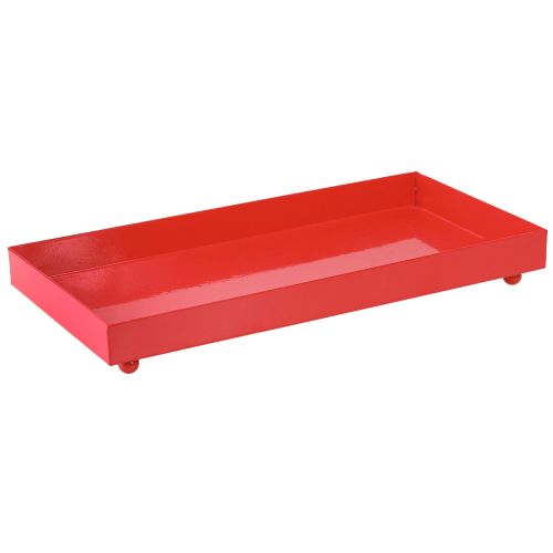 Artículo Bandeja decorativa rectangular de metal rojo con patas 30×15cm