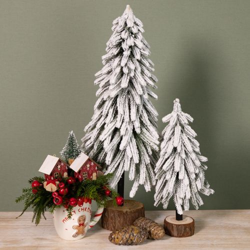Artículo Árbol de Navidad decorativo con base nevada y corteza Ø20cm H50cm