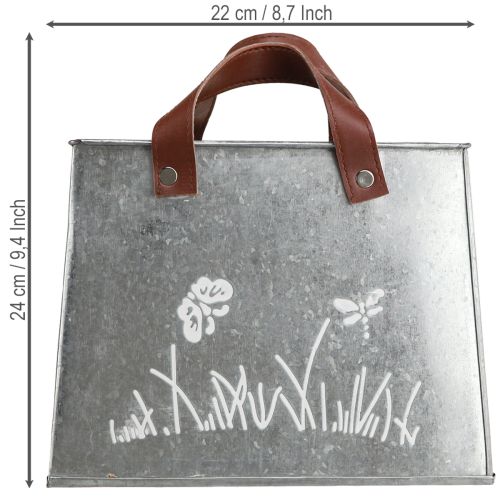 Artículo Bolsa decorativa, plateada, blanca, marrón, metal, maceta, 22 cm de largo, 2 unidades