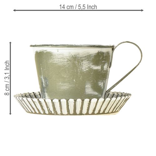 Artículo Taza decorativa de metal blanco lavado antiguo Ø9cm H8cm 2uds
