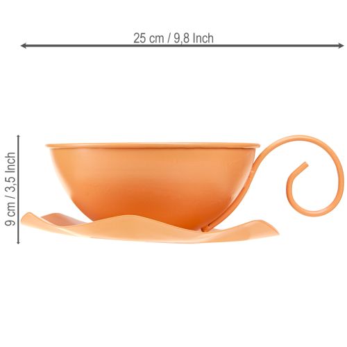 Artículo Taza decorativa de Ø16cm de diámetro y 9cm de alto con placa metálica, color naranja, 2 unidades.