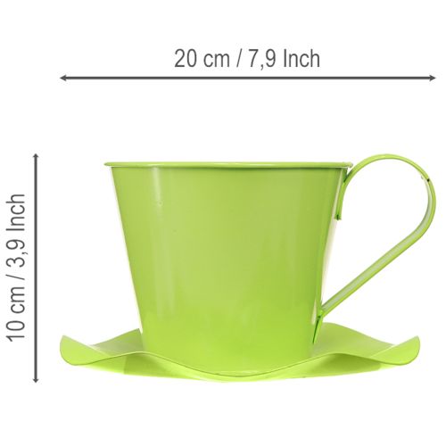 Artículo Tazas de té decorativas de metal con plato, color verde claro, Ø12 cm, H10 cm, 8 unidades.