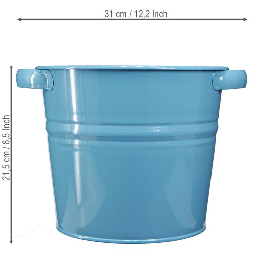 Maceta/jardinera decorativa de metal en color azul, 31 cm x 26 cm x 21,5 cm. | Floristik24.es