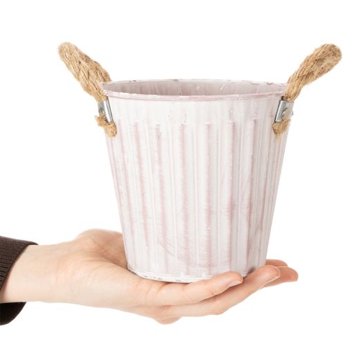 Artículo Maceta decorativa, cubo de metal para plantar, maceta con asas, rosa/verde/amarillo estilo shabby chic Ø15cm H13cm juego de 3 piezas