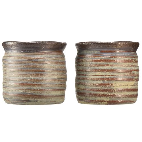 Artículo Jardinera decorativa cerámica metalizada marrón gris 10,5×10cm 2ud