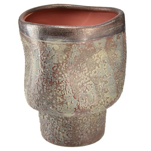 Floristik24 Jarrón decorativo macetero de cerámica marrón metalizado gris azul 16,5×20,5cm