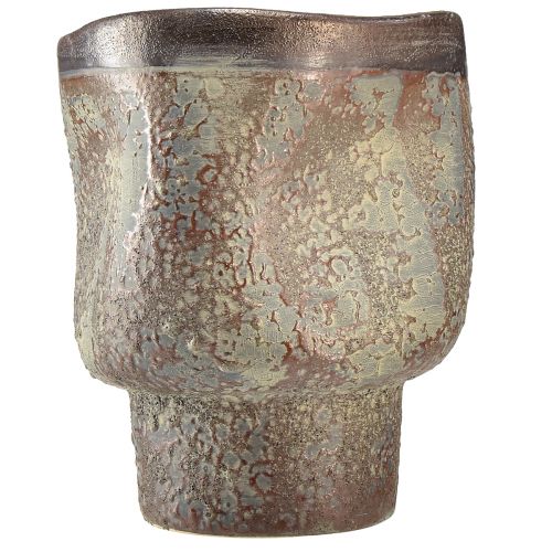 Artículo Jarrón decorativo macetero de cerámica marrón metalizado gris azul 16,5×20,5cm