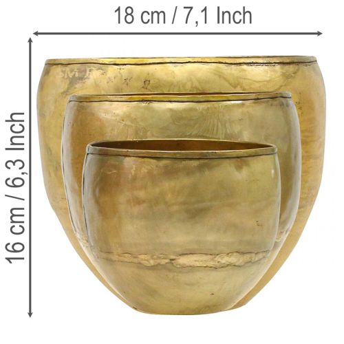 Jarrones decorativos de metal con aspecto de latón, Ø18/15/12,5 cm, juego de 3 | Floristik24.es