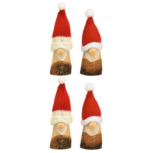 Artículo Gnomo decorativo de Navidad de madera con sombrero rojo natural 10/12cm 4ud