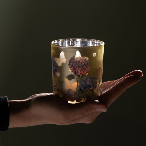 Artículo Farol decorativo de cristal con diseño floral para añadir un toque elegante al hogar, 8 cm, 4 piezas.