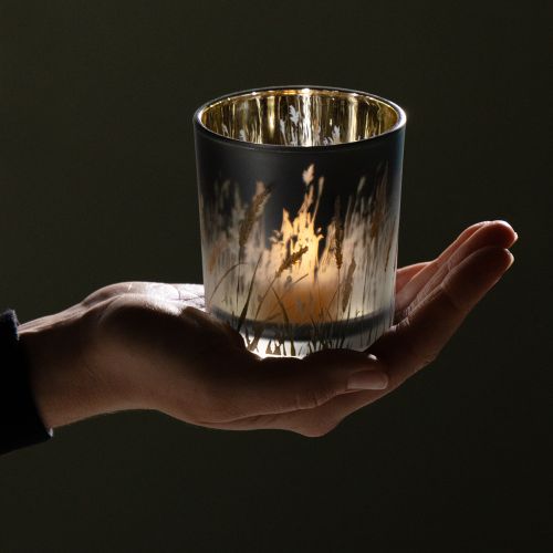 Artículo Farol decorativo de cristal con diseño de hierba para crear ambientes atmosféricos, azul, 8 cm, 4 piezas.