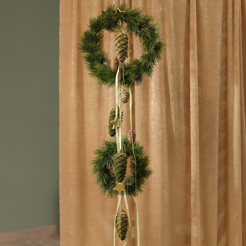 Artículo Colgador de conos decorativos piñas verdes flocadas 11,5cm 6 uds
