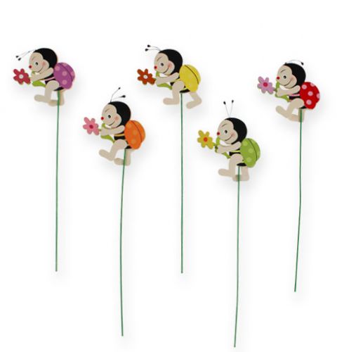 Floristik24 Escarabajo de madera en un palo colores surtidos 7,5cm 24pcs