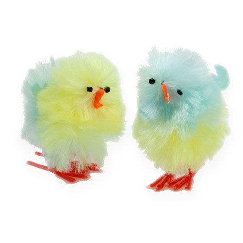Floristik24 Pollitos de chenilla amarillo, azul 5cm 4pcs