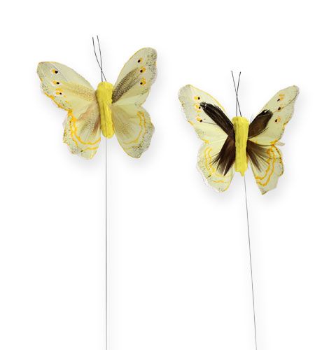 Floristik24 Mariposa decorativa en alambre amarillo 8cm 12pcs