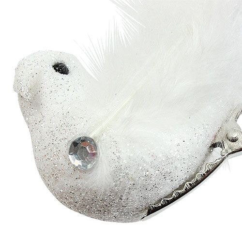 Floristik24 Deco pájaro en el clip con brillo blanco 14cm 2pcs