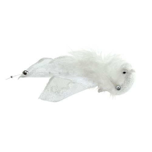 Deco pájaro en el clip con brillo blanco 14cm 2pcs