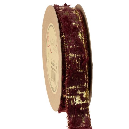 Floristik24 Cinta decorativa con pelo, cinta de piel sintética, color burdeos dorado, 25 mm, 15 m