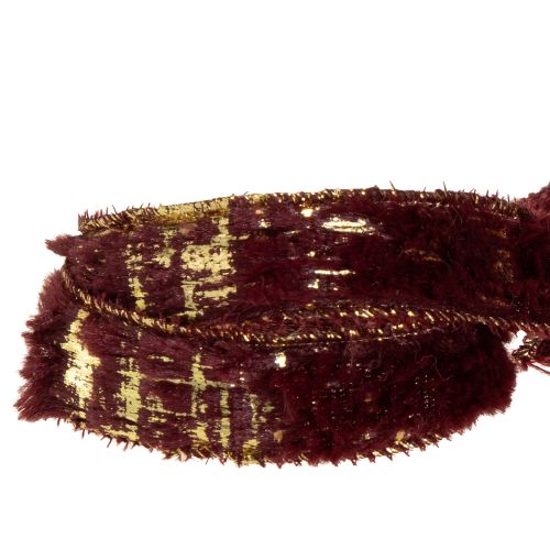 Artículo Cinta decorativa con pelo, cinta de piel sintética, color burdeos dorado, 25 mm, 15 m