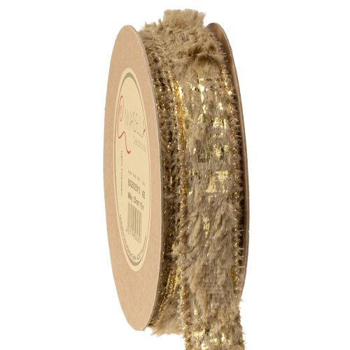 Floristik24 Cinta decorativa con pelo, cinta de piel sintética, marrón dorado, 25 mm, 15 m