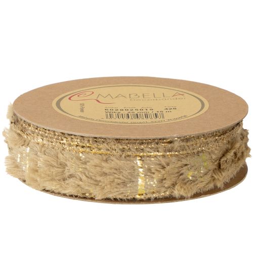 Artículo Cinta decorativa con pelo, cinta de piel sintética, marrón dorado, 25 mm, 15 m