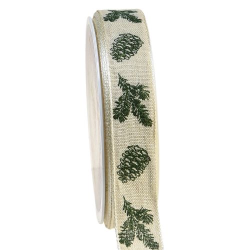 Artículo Cinta decorativa con conos de borde de alambre verde crema An25mm L18m