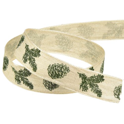 Artículo Cinta decorativa con conos de borde de alambre verde crema An25mm L18m