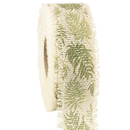 Floristik24 Cinta decorativa hojas selva cinta algodón verde 30mm 15m