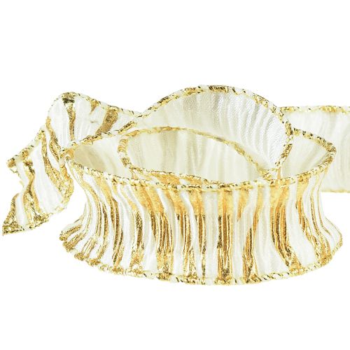 Artículo Cinta decorativa gasa blanco/oro 25mm 15m