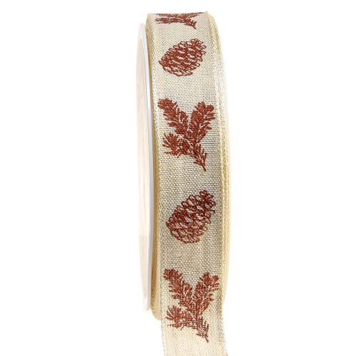 Artículo Conos de cinta decorativos con borde de alambre marrón crema An25mm L18m