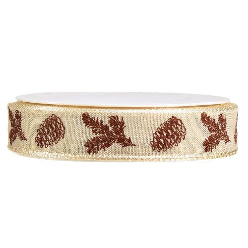 Artículo Conos de cinta decorativos con borde de alambre marrón crema An25mm L18m